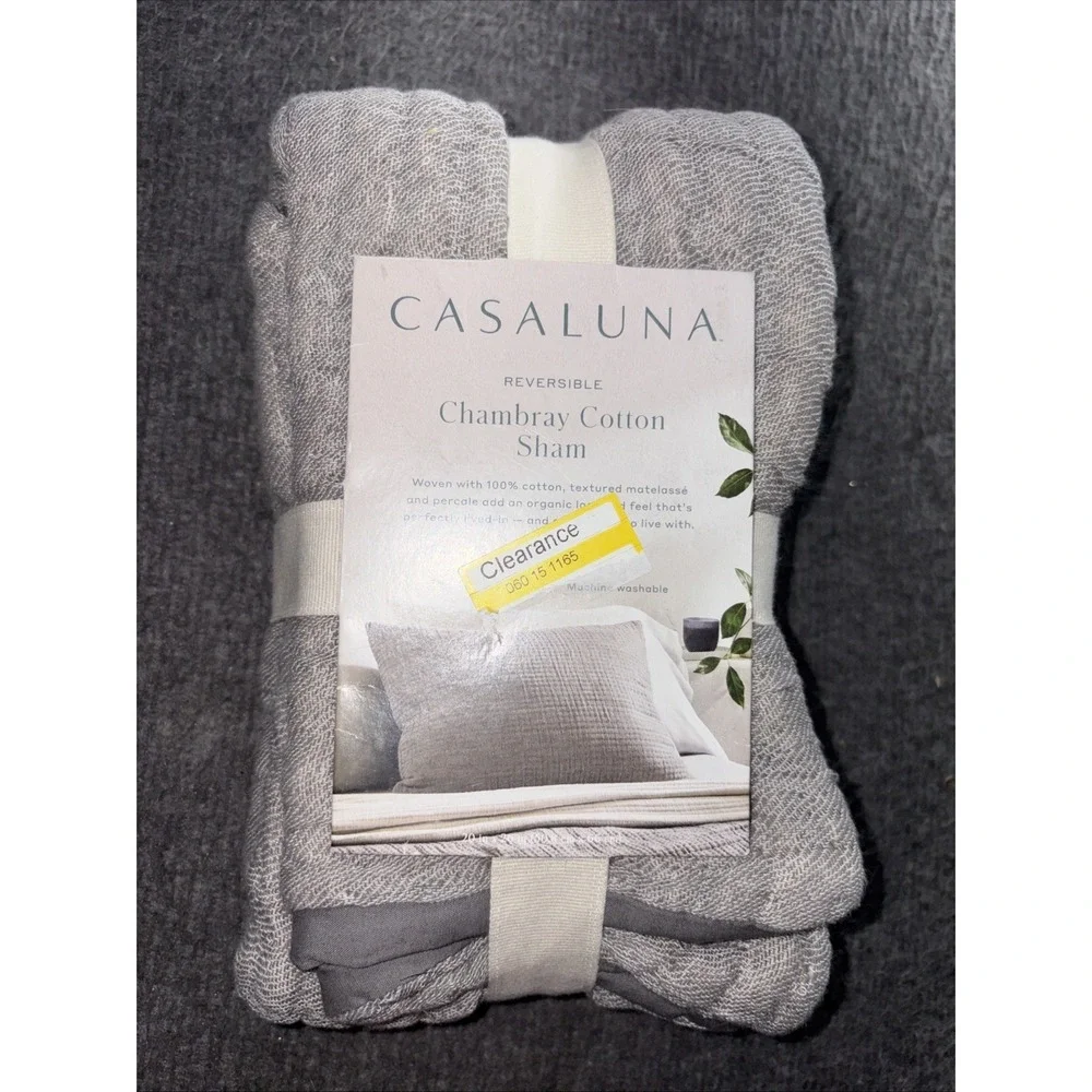 NWT~ Casaluna STANDARD Reversible Chambray Pillow Sham Gray Weave